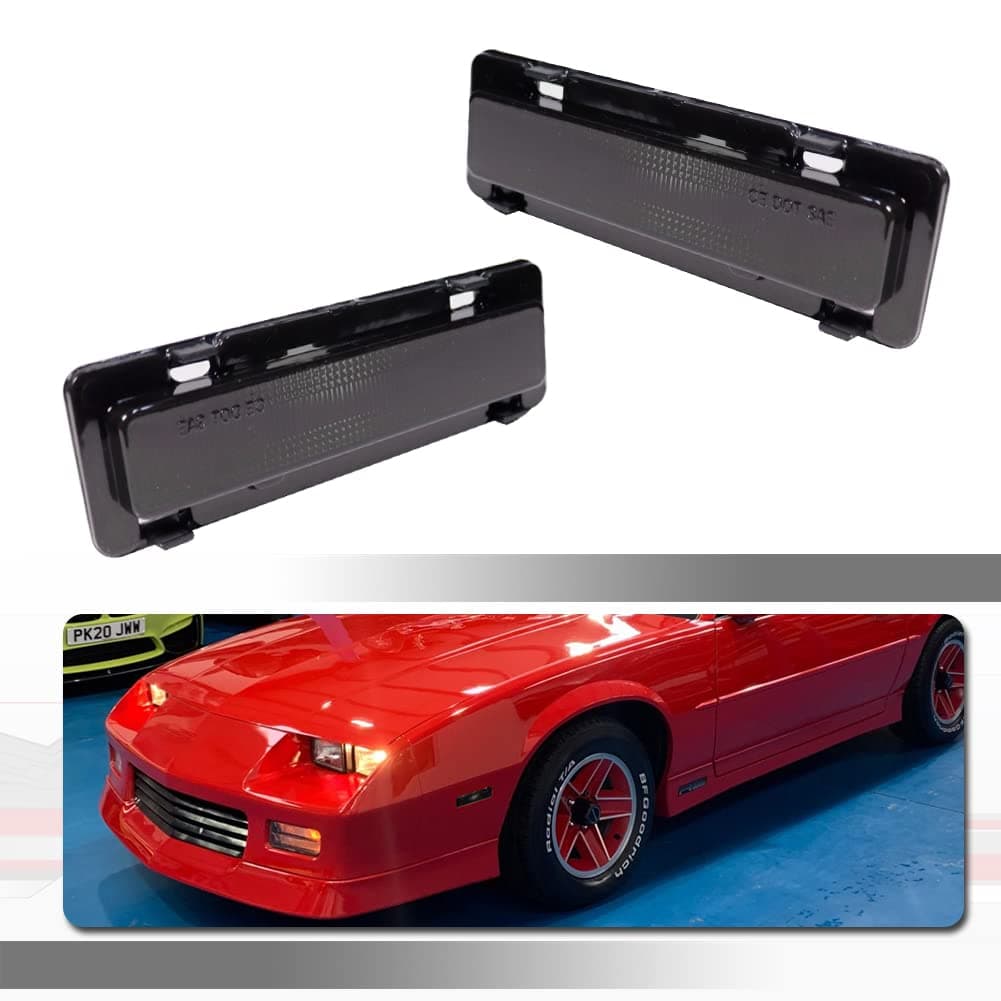 For 1982-1992 Pontiac Firebird,1982-1992 Chevy Camaro Front Bumper side Marker Housings Replacement Smoked Lens