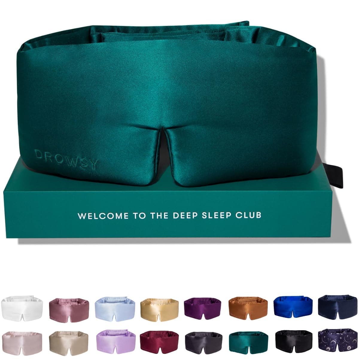 DROWSY Silk Sleep Mask. Face-Hugging, Padded Silk Cocoon for Luxury Sleep in Total Darkness (Green Sapphire)