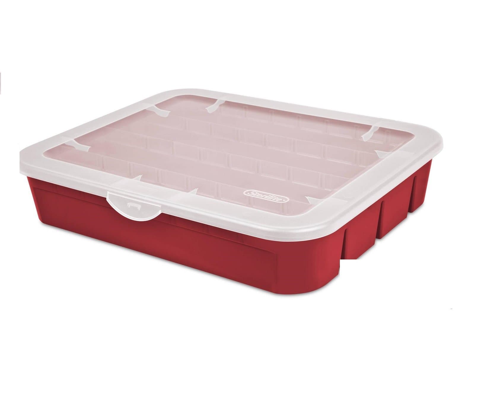 Sterilite Red Holiday Ornament Storage Container Organizer Case- Holds 32 (3.5" Orrnaments)