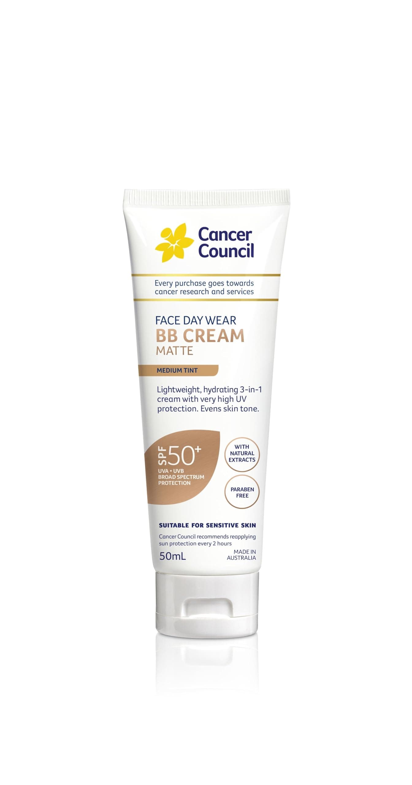 SPF 50+ Face Day Wear BB Cream Matte Medium Tint 50ml