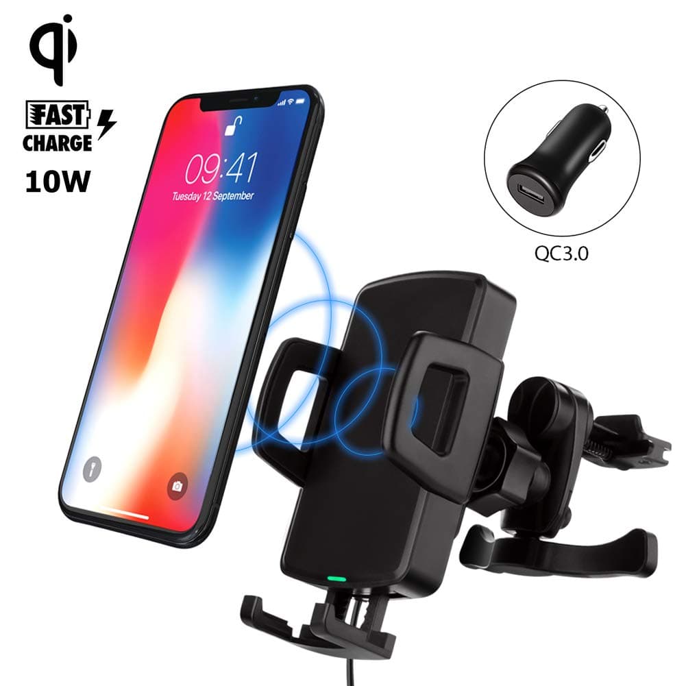Vorally Wireless Car Charger,Qi Car Charger 10W Fast Wireless Car Charger Mount 360° Air Vent Phone Holder Cradle for iPhone XS XR X 8/8 Plus,Galaxy S9 S9 Plus S8 S8 Plus and Other Qi-enabled Devices