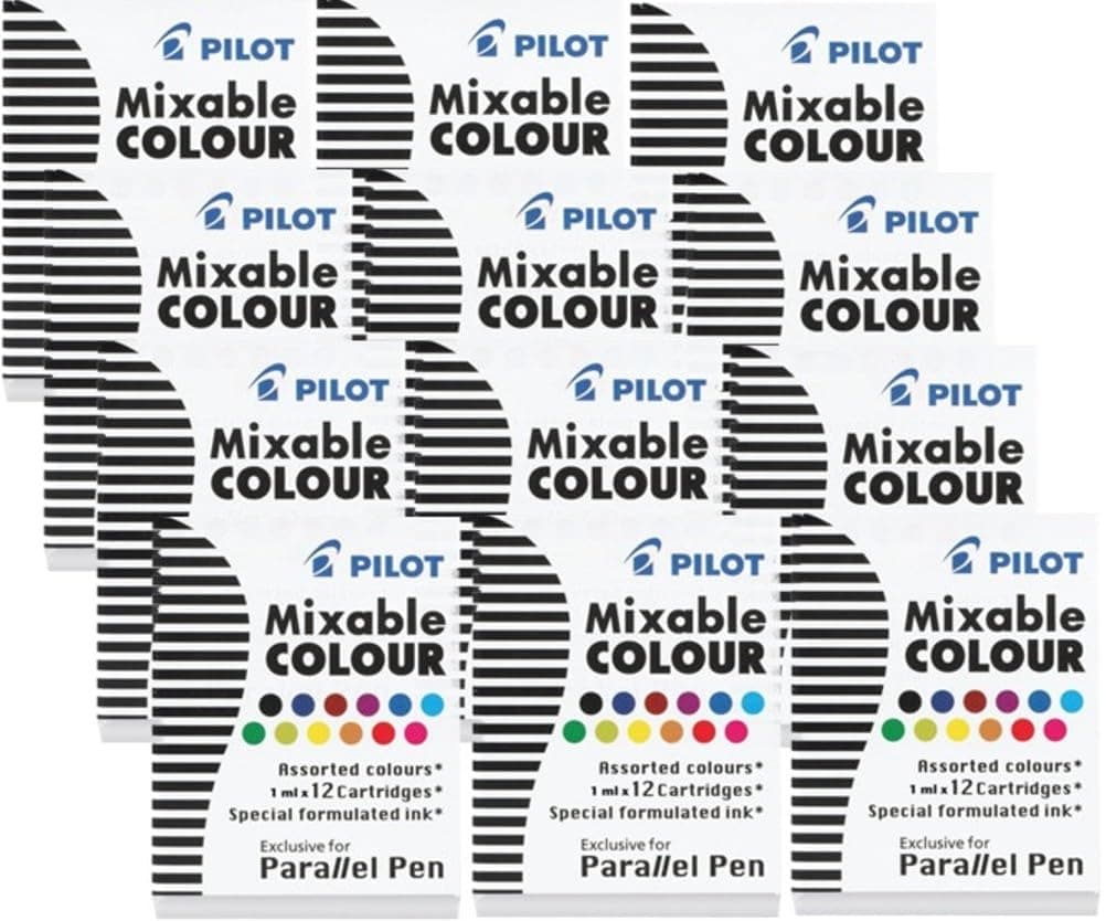12 BOXES: Pilot Parallel Pen Ink Refills for Calligraphy Pens, Assorted Colors, 12 Cartridges per Pack (77312)