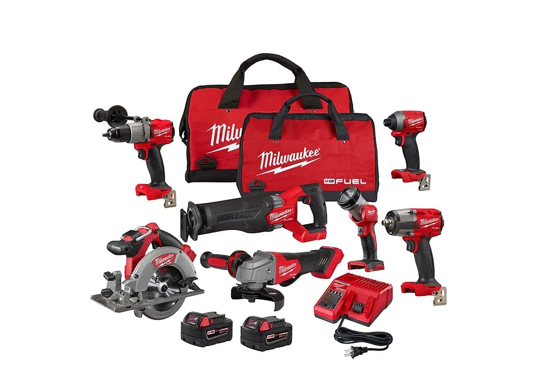 Milwaukee M18 FUEL Brushless 18V Li-ion Cordless Combo Kit with 2 5.0Ah Batteries, 1 Charger, 2 Tool Bags (7 Tools)