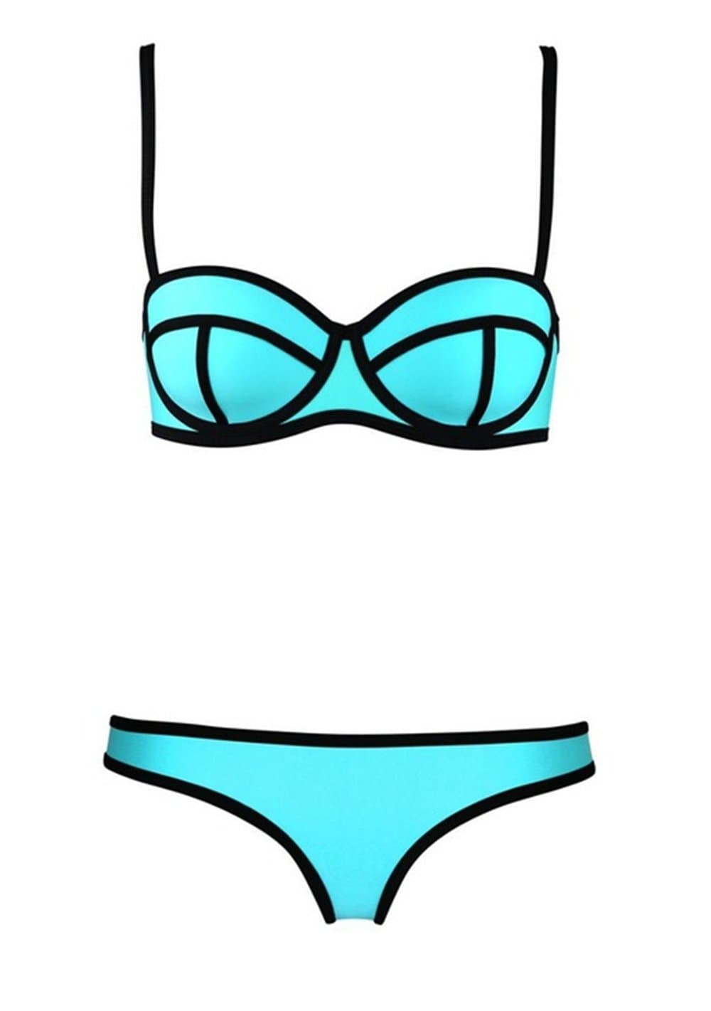Women's Fashion Neoprene Bikinis Summer 2014 Sexy Neoprene Swimsuit Set Push up Bikini Set Hot Sale Neon Blue Size S