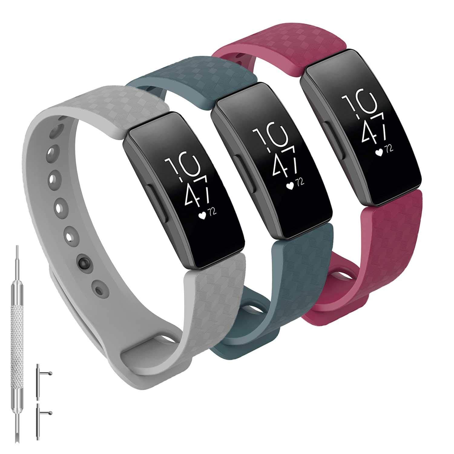 GVFM Bands Compatible with Fitbit Inspire 2 /Inspire HR/Inspire, Adjustable Soft Silicone Bracelet Accessories Sport Strap for Women Men Bands (Small: 5.5-6.7 inch, 3-Wine,Gray and Slate)