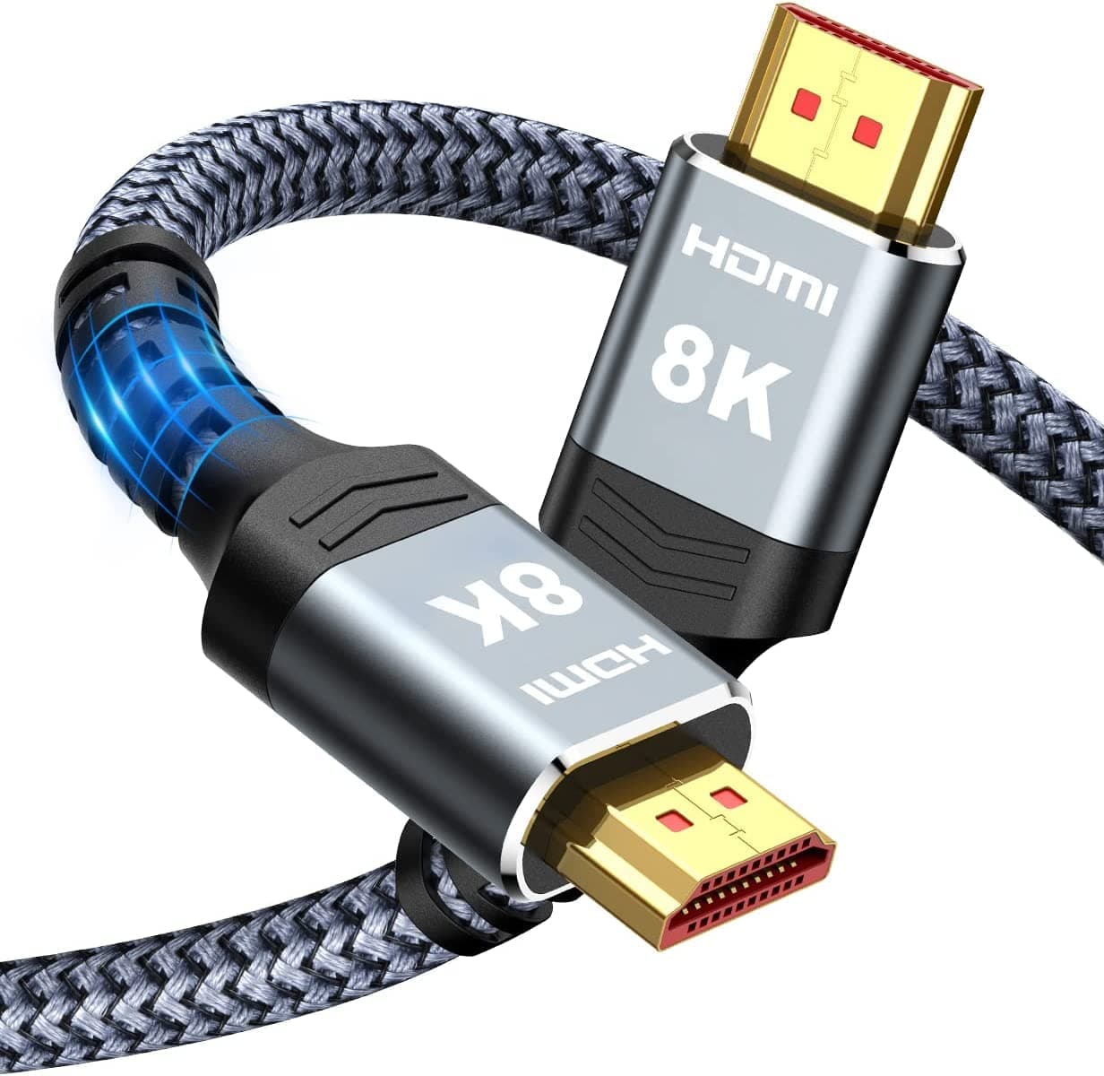 Highwings High Speed 8K 60Hz HDMI Cable 3.3FT/1M, 2.1 48Gbps HDMI Braided Cable-4K@120Hz 7680P,DTS:X,HDCP 2.2 & 2.3, HDR 10,eARC,Dynamic HDR,Compatible for Laptop, Monitor, Roku TV