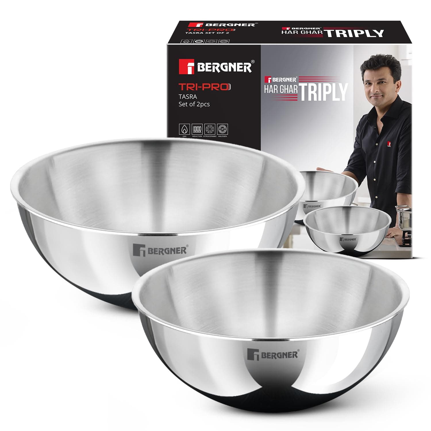 Tripro Triply Stainless Steel 2 Pcs Tasra Set, 20cm / 1.5 L and 22cm /2.0 L Tasla Set, Less Oil Use for Health Cooking, Even Heat Distribution, Easy to Clean - Induction Bottom, 4.5 Liters