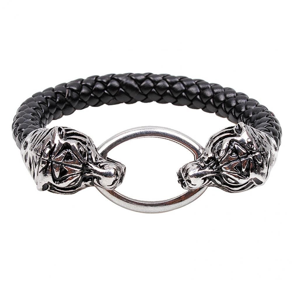 Darling Gifts Qinuo 8MM snake leather bracelet clasp double tiger round men's personality ellipse bracelet jewelry(color:black + white)