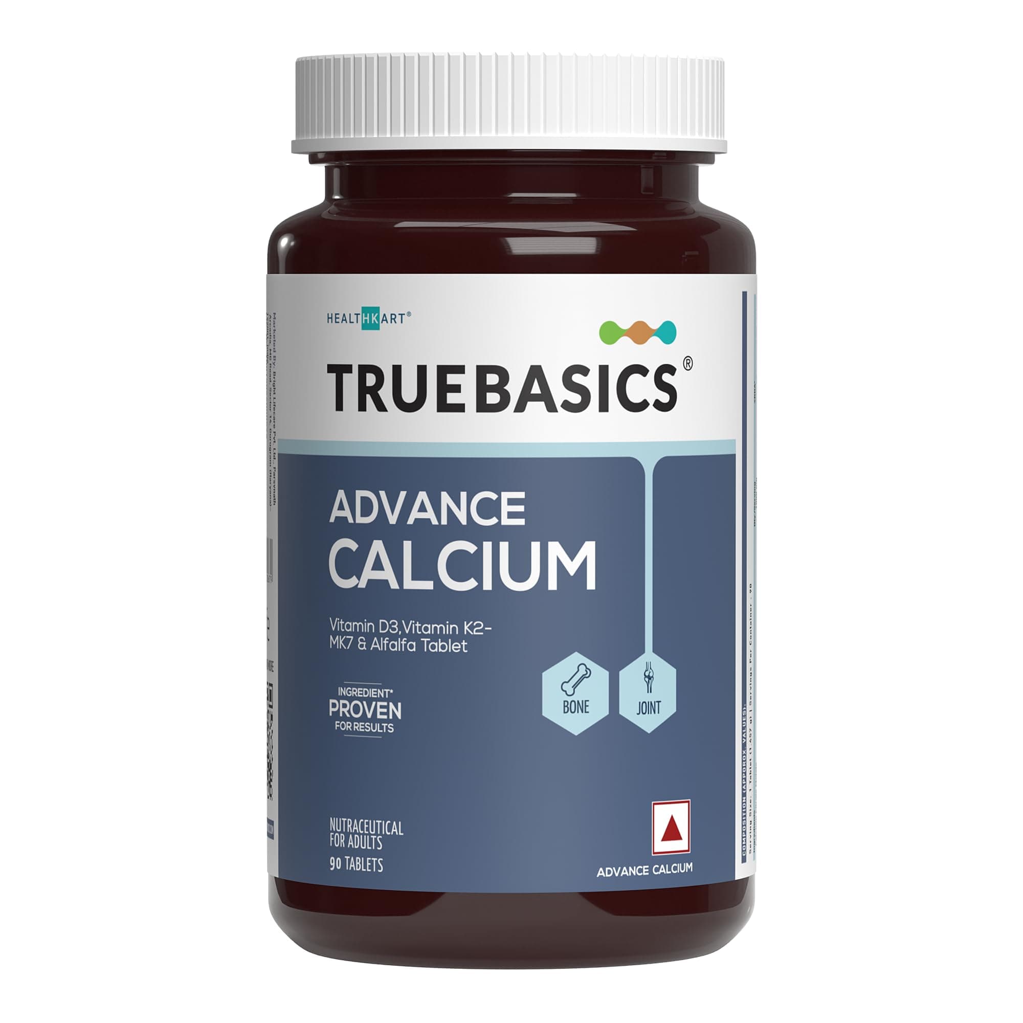TrueBasics Advance Calcium Tablets for Women and Men, with Vitamin D3, Vitamin K2-MK7, Magnesium, Zinc, Alfalfa, Clinically Researched Ingredients, 90 Calcium Tablets