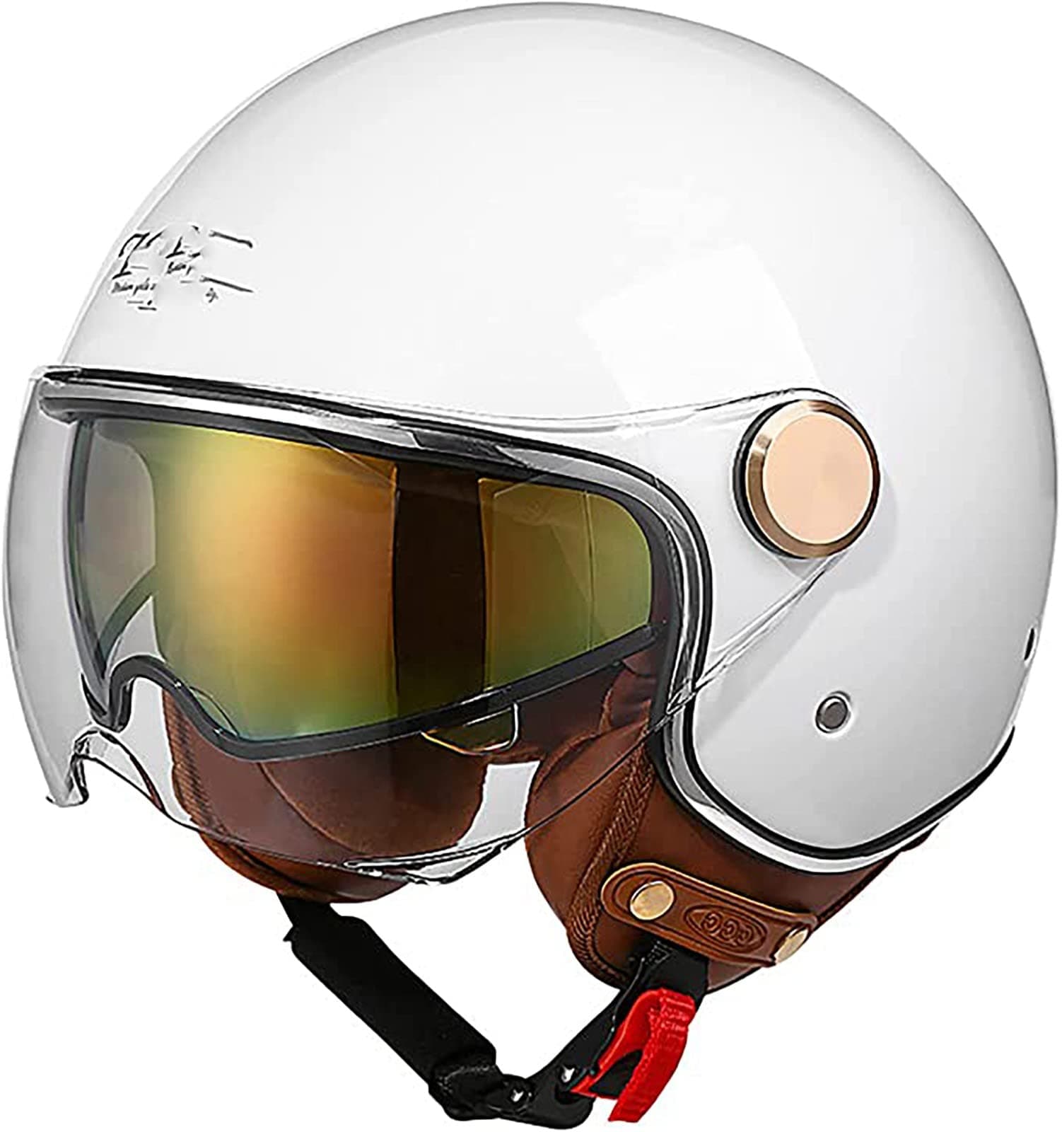 Open Face Helmet with Visor,DOT Approved Vespa Helmet 3/4 Motorcycle Helmet, Adults Retro Moped Helmets for Men Women, Half Face Motorbike Helmet C, L=57-58CM