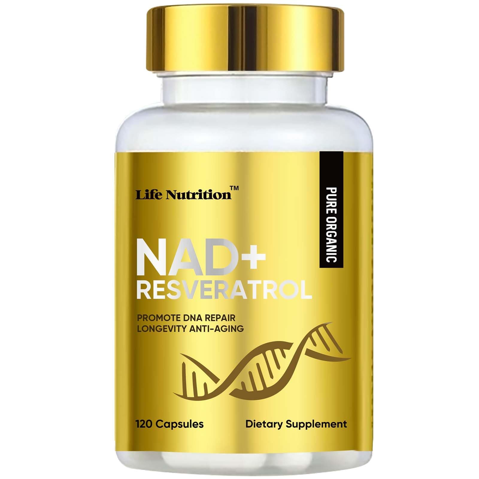 Life Nutrition-NAD+ Supplement 1000mg 120 Capsule - True NAD+ & Resveratrol,NMN Alternative for Anti-Aging