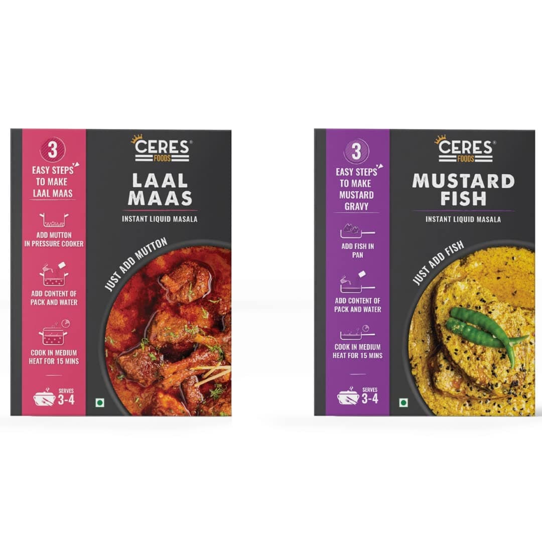 Ceres Foods Combo of 2: Laal Maas + Mustard Fish Instant Liquid Masala ( Ready in 15 Mins | Serves 4 | No Preservatives) (200gms x 2)