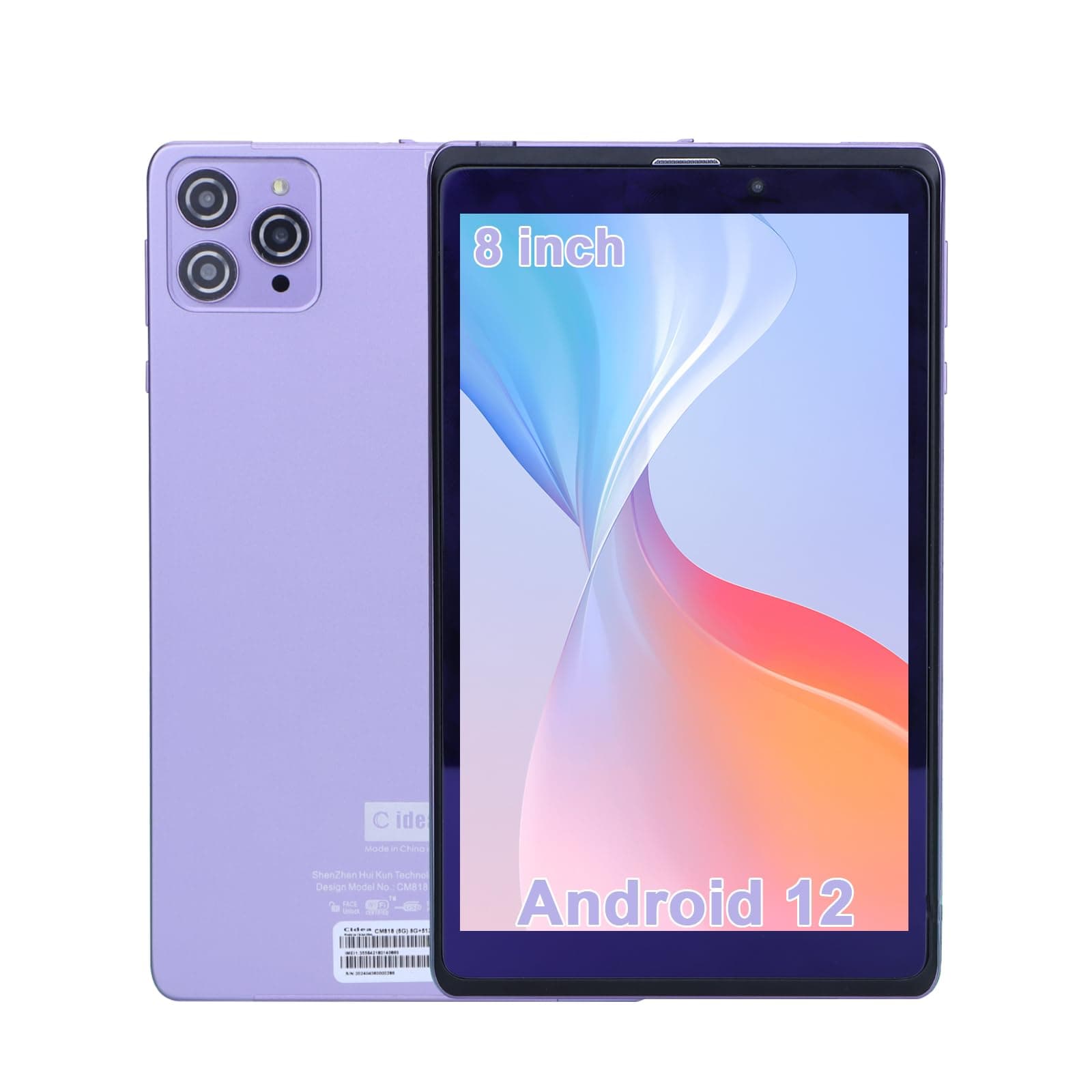 C idea C idea 8 Inch Tablet 8GB RAM,512GB ROM,5G LTE Phone Call, 800x1280 IPS Screen, Android 12.0 Tablet With 5MP+8MP Dual Camera 8000mAh CM818 (Purple)