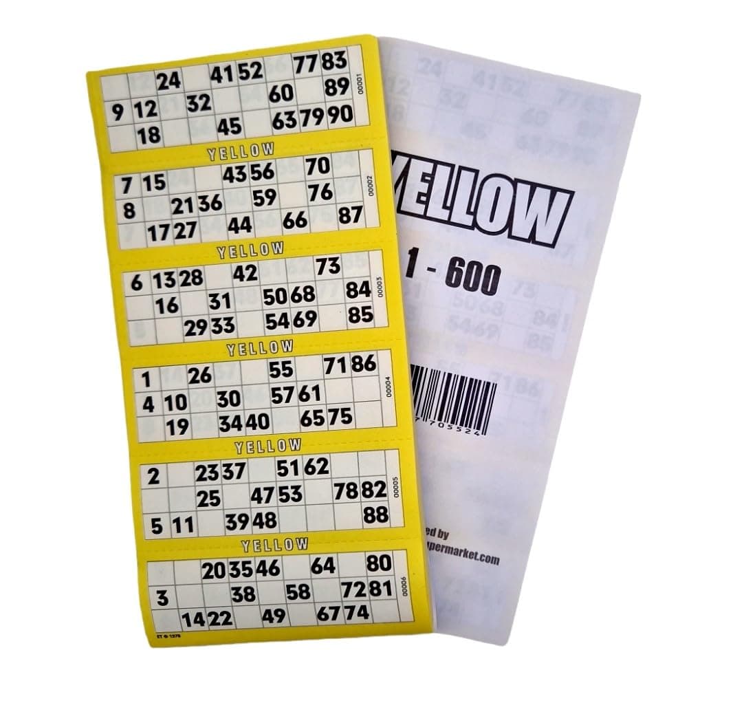 Bingo Tickets 600 Pad 6 To a Sheet 1-90 Perforated (Yellow)