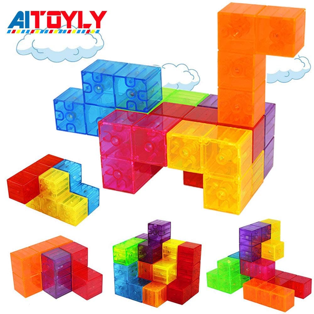 Magnetic Building Blocks, Brainteaser Puzzles Magnetic Tiles, 7pcs/ set Magic Transparent Speed Cube with Smart Cards Intelligence Toys for Kids, Stress Relief Educational Construction IQ Test Toy