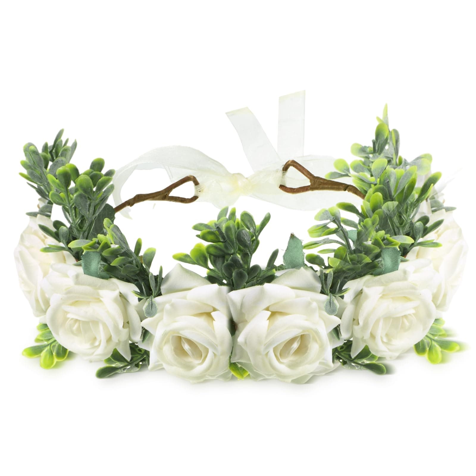 Honoson Dog Wedding Flower Collar Dog Wedding Attire Wreath Bow, for Weddings Flower Ring Pets Cats and Dog, Pet Photo Prop (Large, White, Elegant)