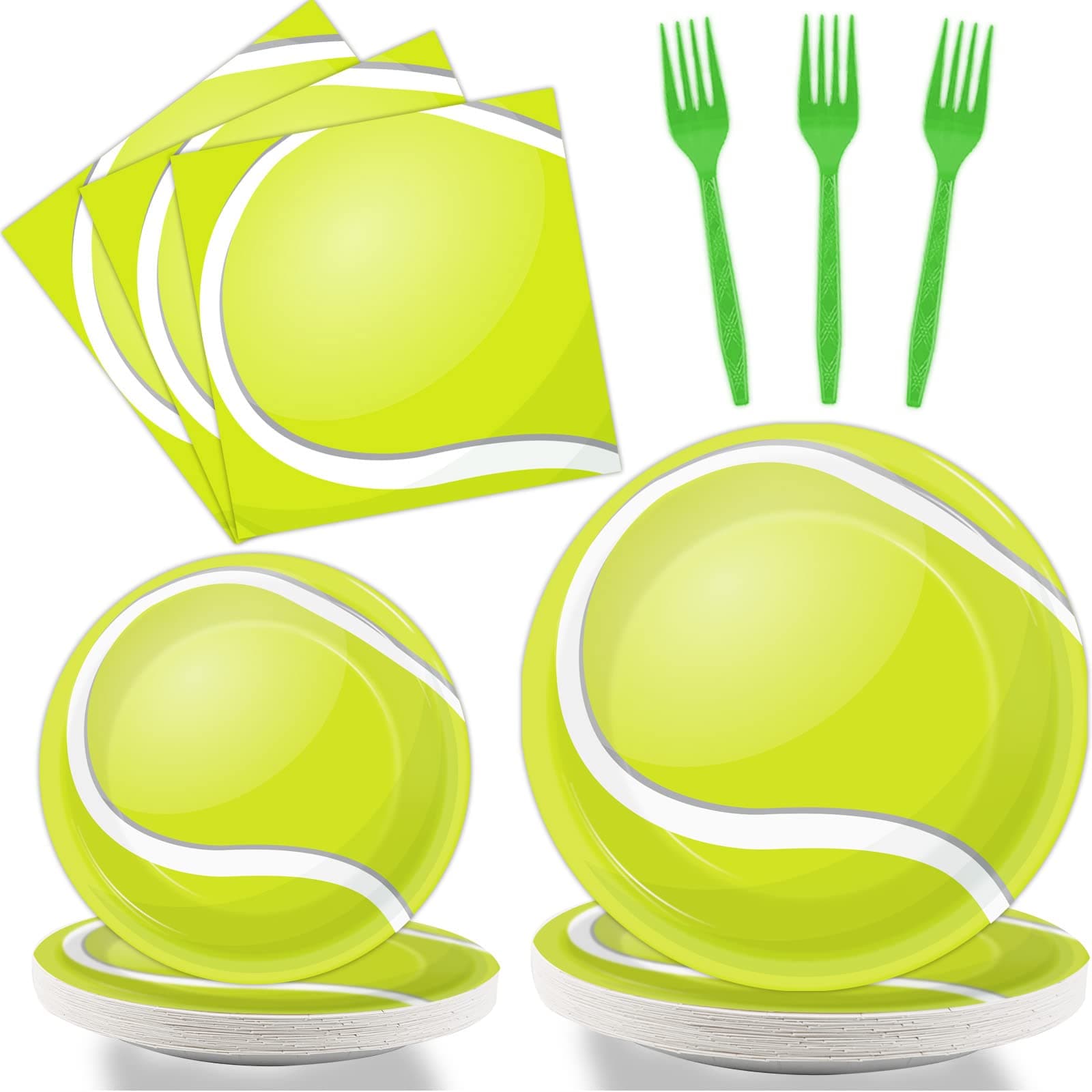 96 Pcs Tennis Party Plates Napkins Tableware Set Tennis ball Supplies Disposable Dinnerware Sports Birthday Decoration Favors for Baby Shower Brithday Party, 24 Guests