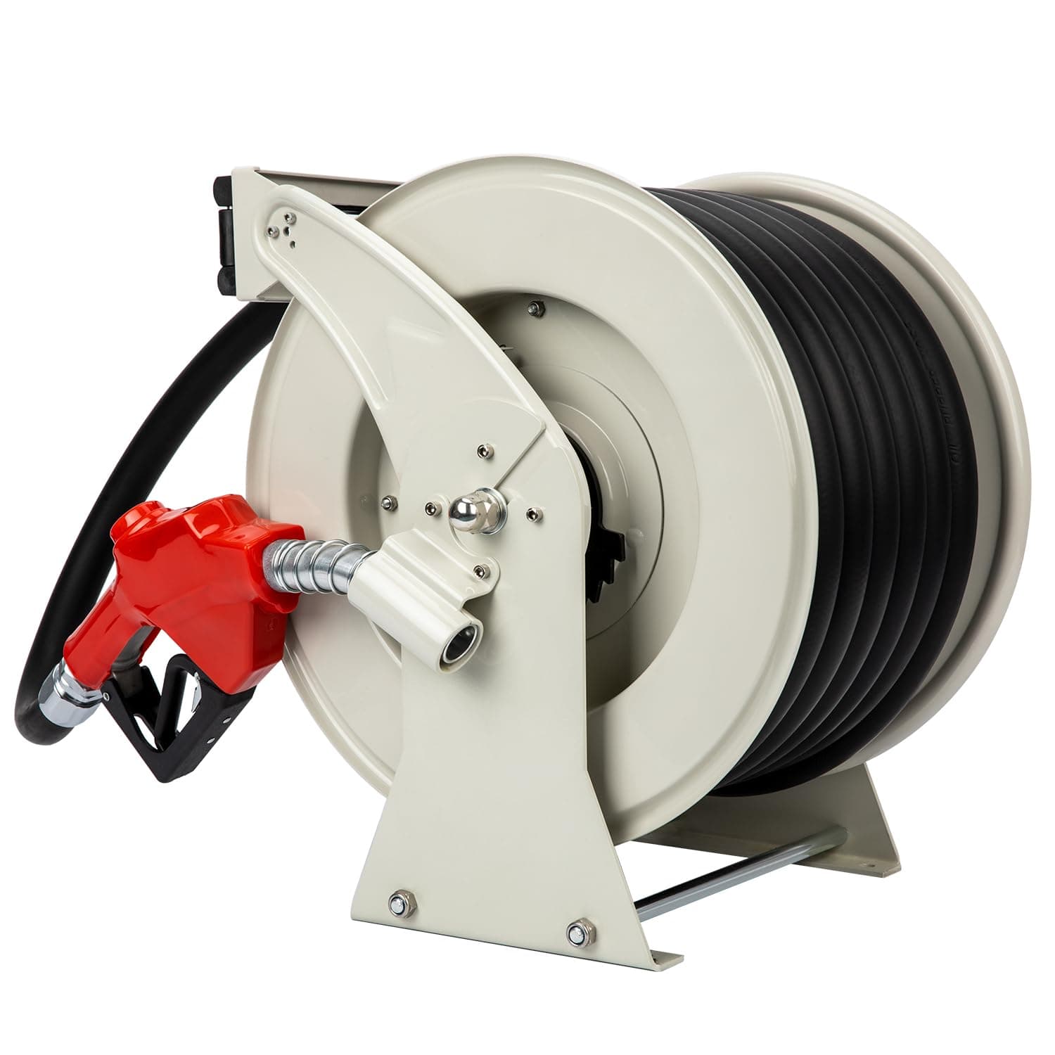 Fuel Hose Reel 1" x 50' Spring Driven Retractable Diesel Hose Reel 300 PSI Industrial Auto Swivel Heavy Duty Steel Construction Reel with Fueling Nozzle for Aircraft Ship Vehicle Tank