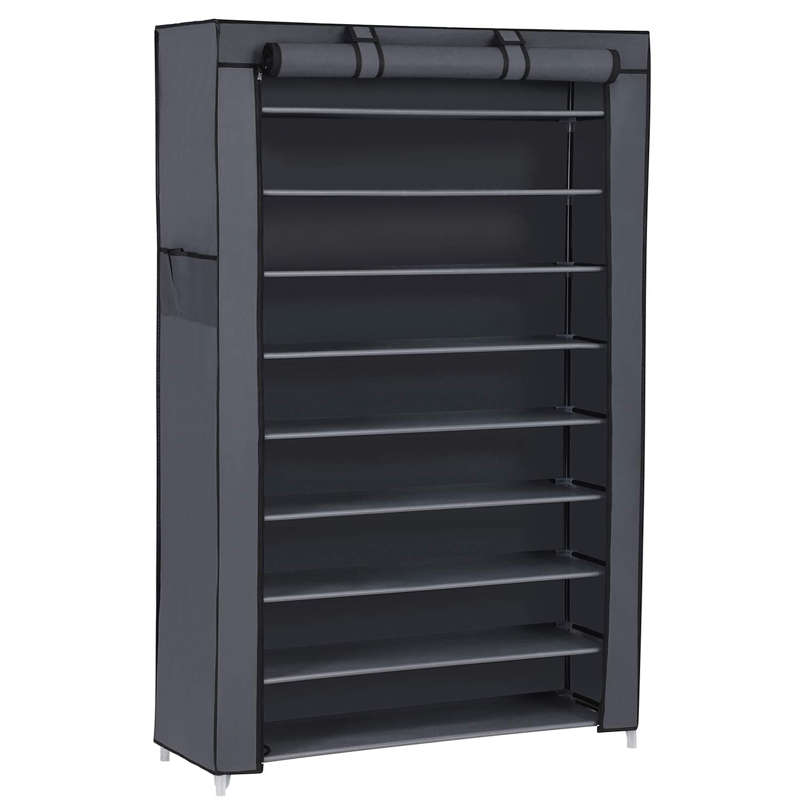 SONGMICS 10-Tier Shoe Rack with Dustproof Cover, 28 x 88 x 160 cm, Shoe Organiser Stand, Holds 40-50 Pairs, for Living Room, Hallway, Grey RXJ36G