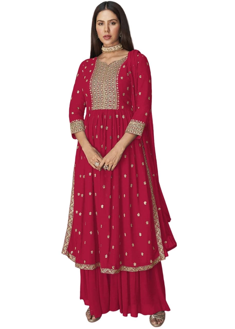 Xomantic FashionWomen's Ethnic Wear Nyra Cut Embroidery Kurti plazzo and Dupatta set