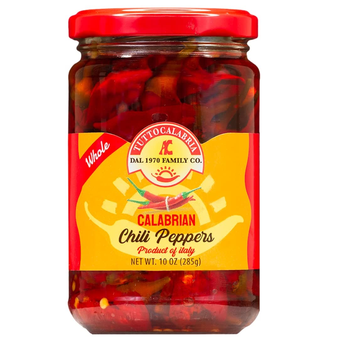 TuttoCalabria, Whole Calabrian Chilli Pepper, 10.2oz (285g), Intense and Balanced Hot, Packed in Extra Virgin Olive Oil, Ideal for Sauces, Salads, Pizza and Creative Dishes, Made in Italy