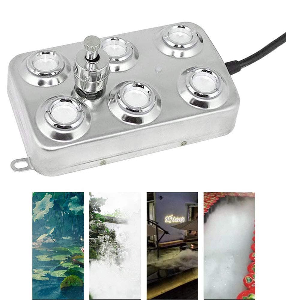 6 Head Ultrasonic Mist Maker Fogger 200W 3KG/H Mist Maker Fogger Air Humidifier w/Transformer Accessories for Industrial Scenic Agriculture Greenhouse Hydroponics Garden/Lawn/Pond