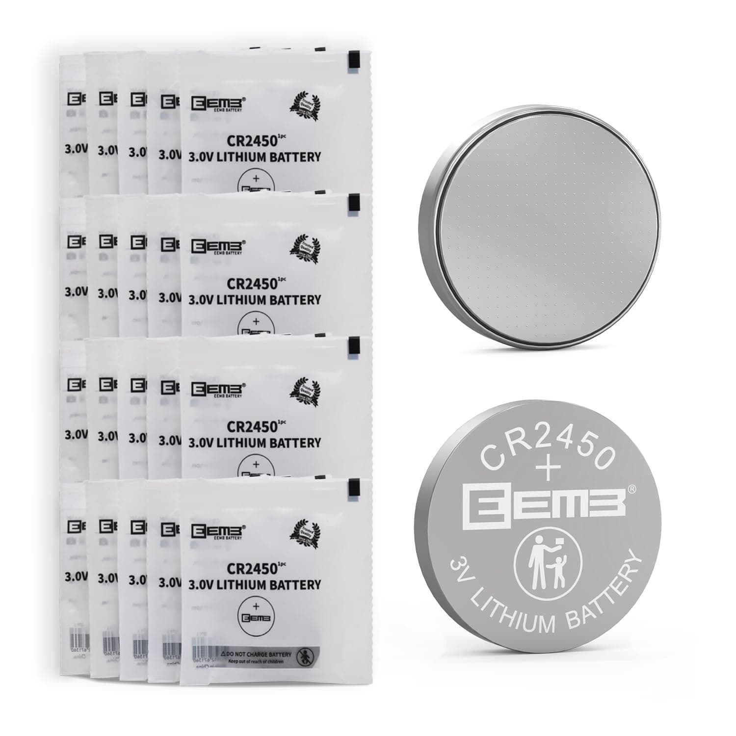 EEMB CR2450 Battery 20-Pack CR2450 3V Lithium Coin Cell Battery Long-Lasting 650mAh Batteries with Leak-Proof Design, for Remote Controls, Car Key Fobs, Watches, Flameless Candles & Smart Devices