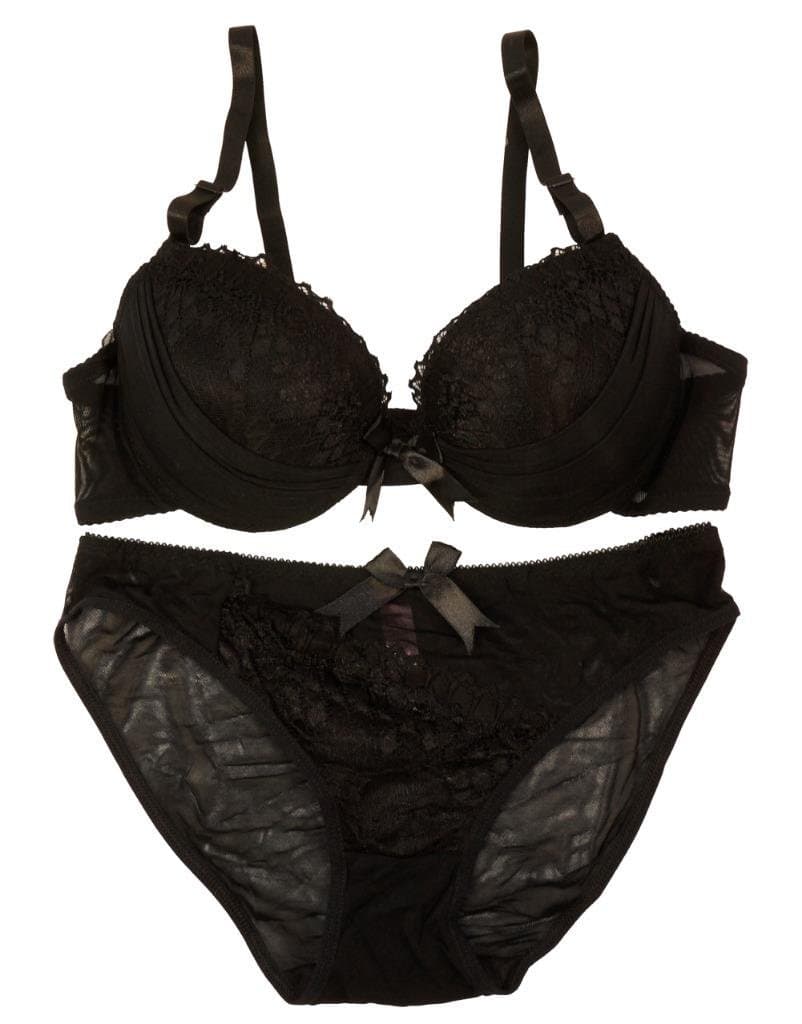 2-Pc Women's Lacy Lace Push-Up Bra & Panties Set - Black 34B
