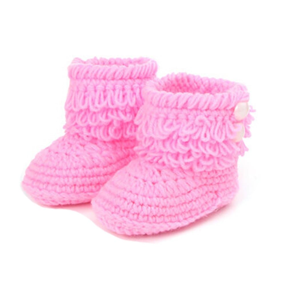 1 Pair Crochet Knitted Toddler Baby Girl Boy Bootie Shoes Warm Socks Pre Walker Footwear Pink
