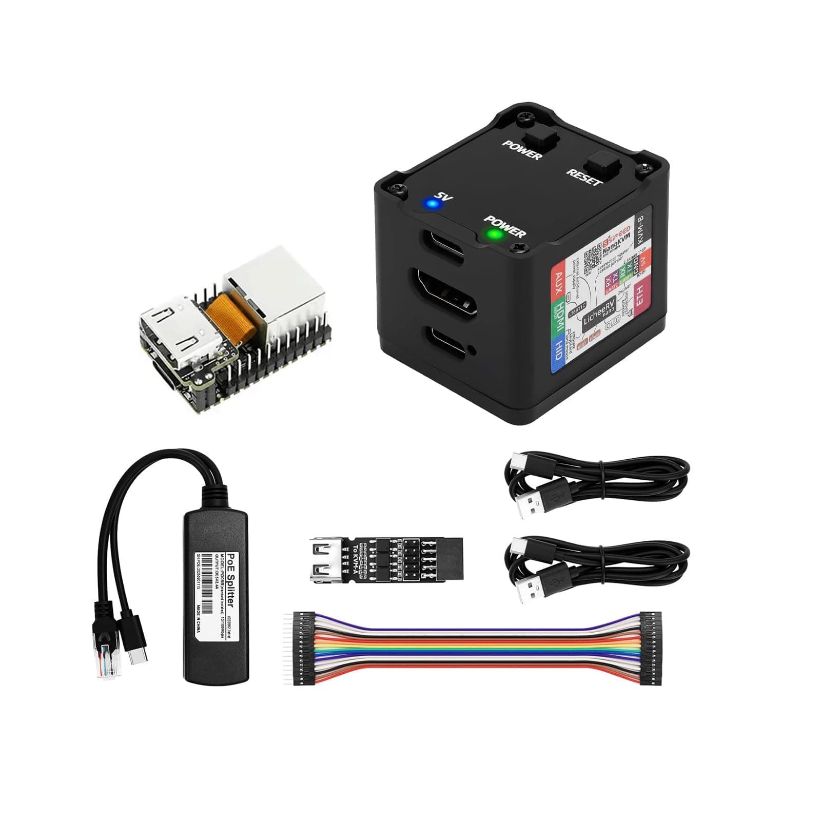 Sipeed NanoKVM IP-KVM Mini Remote Control Operations Maintenance Server, 2Gbit 256MB DDR3 RISC-V Linux Development Board, 1TOPS NPU 1GHz C906 RISC-V CPU, USB HDMI 100M Network Port (Black Full Kit)