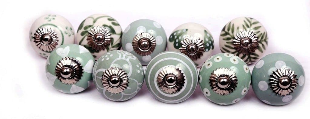 Glitknob 10 Knobs Dull Greenish& White Hand Painted Ceramic Knobs Cabinet Drawer Pull