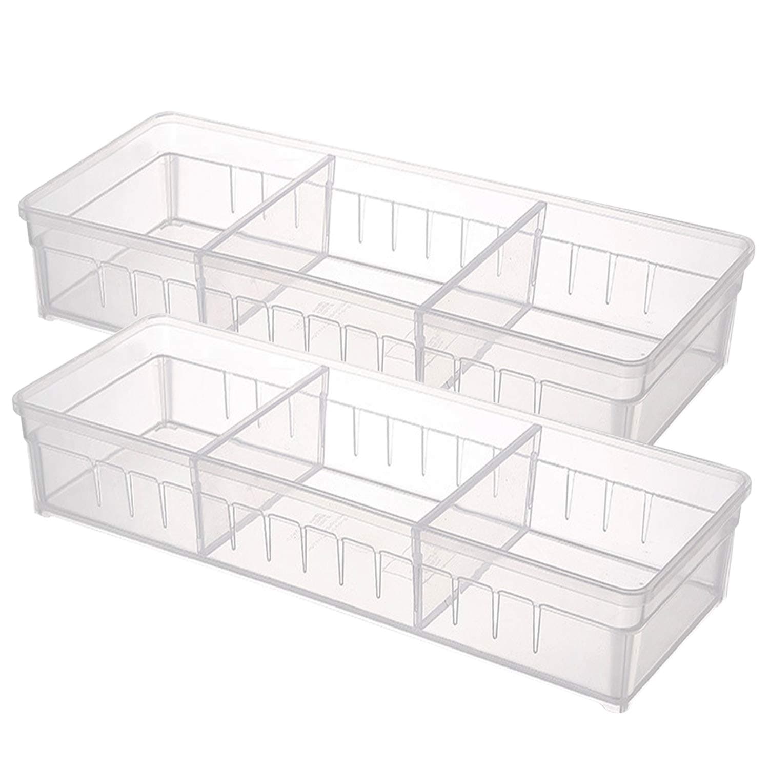 Drawer Organizer, Anumit Clear Plastic Storage Drawers with 2 Adjustable Drawer Dividers for Office, School, Kitchen, Dresser, Desk, Bedroom (2 Pack)