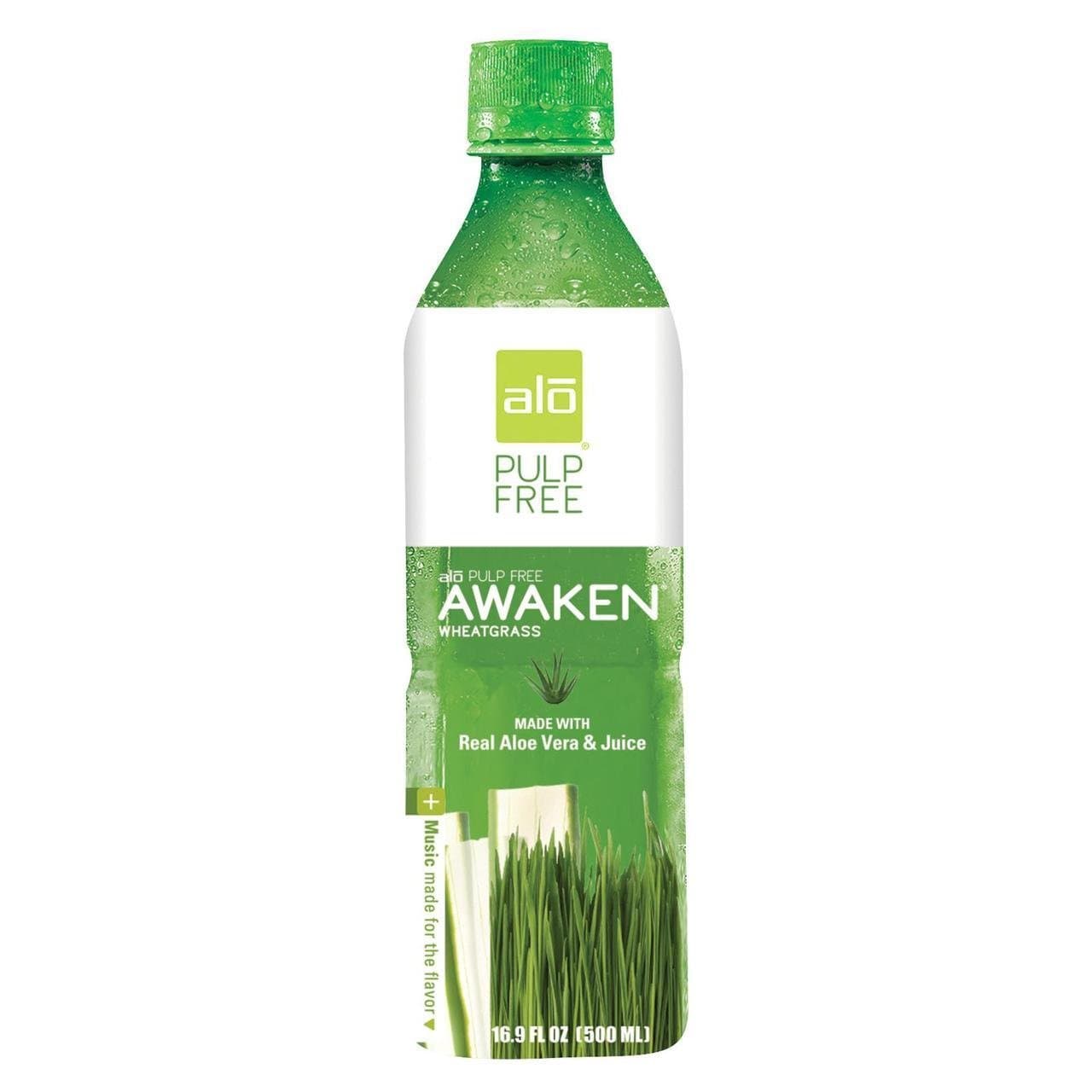 Alo Pulp Free Awaken Aloe Vera Juice Drink, Wheatgrass, 12 Count