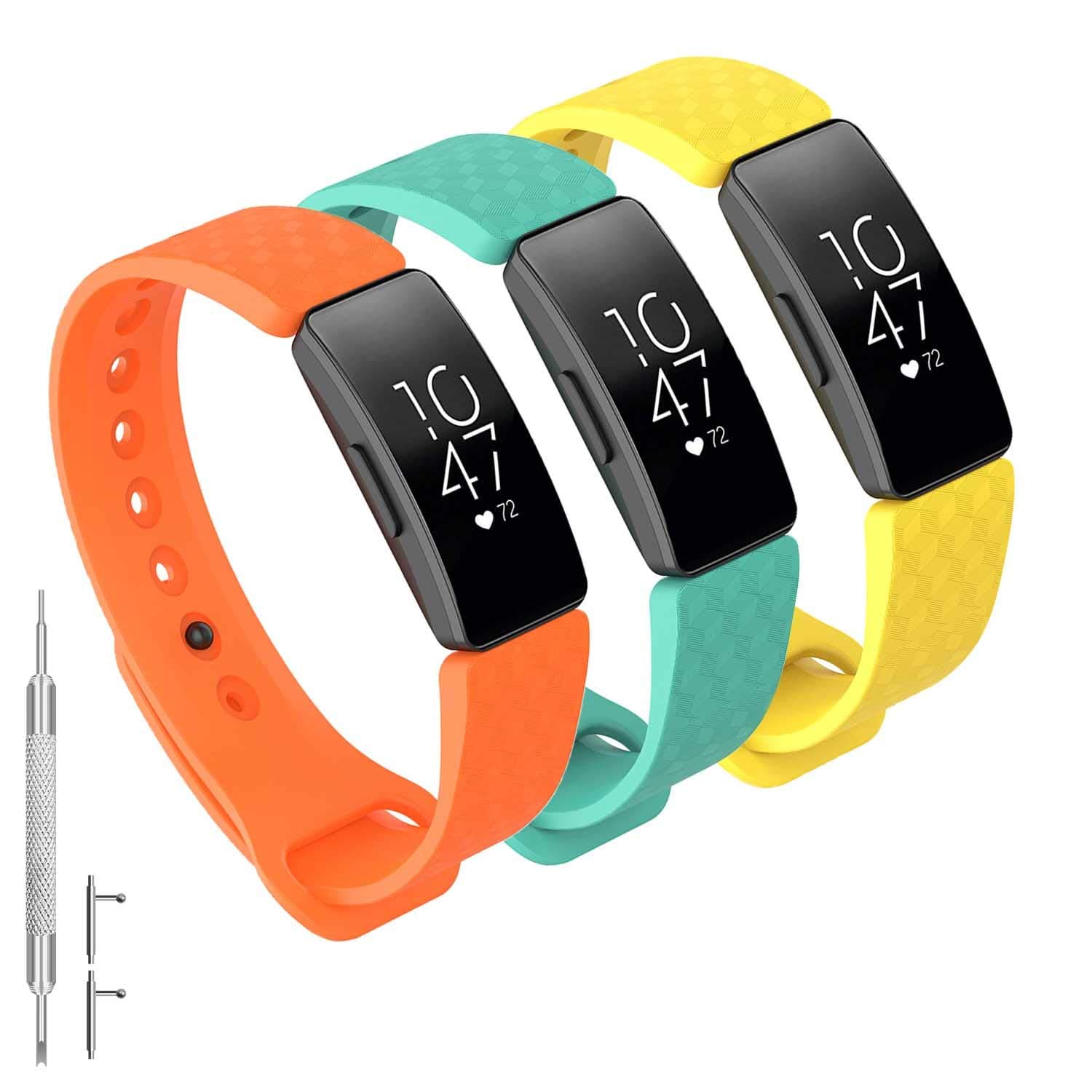 GVFM Bands Compatible with Fitbit Inspire 2 /Inspire HR/Inspire, Adjustable Soft Silicone Bracelet Accessories Sport Strap for Women Men Bands (Small: 5.5-6.7 inch, 3-Teal,Orange and Yellow)