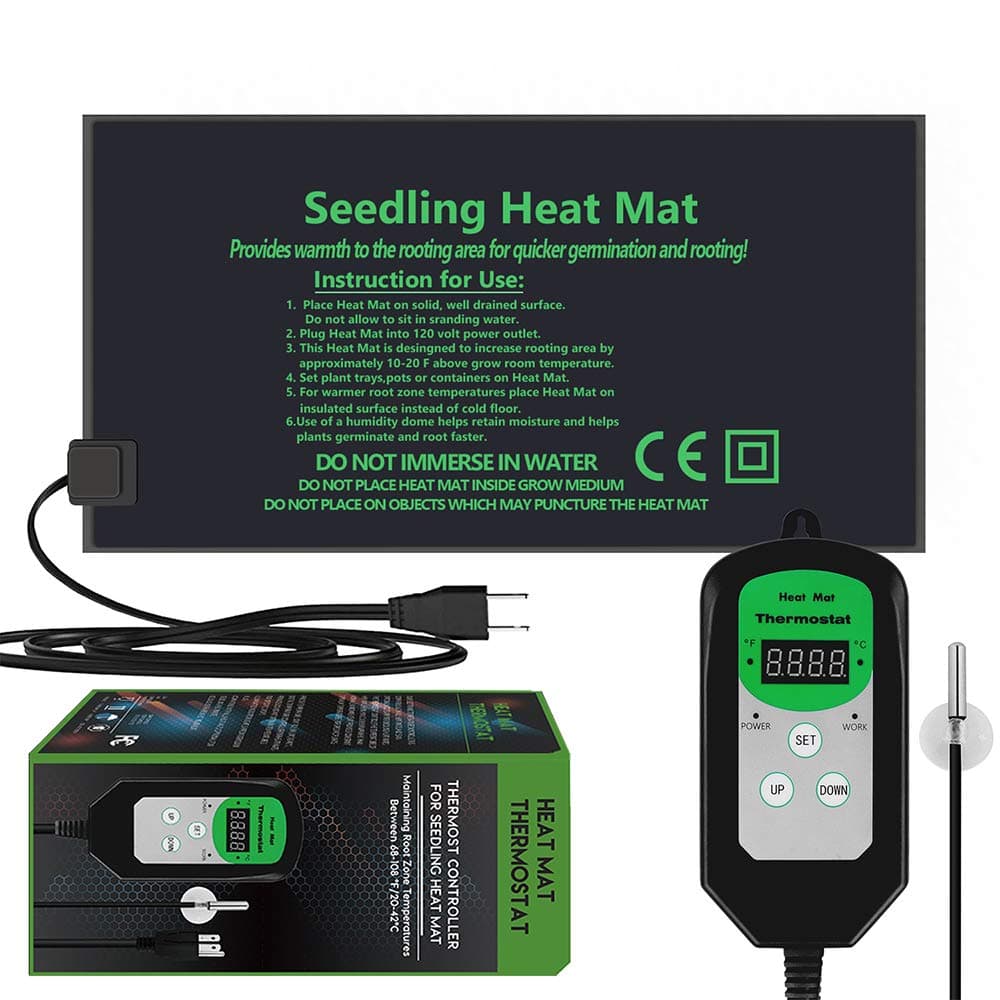 10"x20.5" Seedling Heat Mat and Thermostat Controller IP65 Waterproof Seed Starting Plant Heating Pad (1020.5 Seed mat with Themostat) (Seed mat with Themostat)