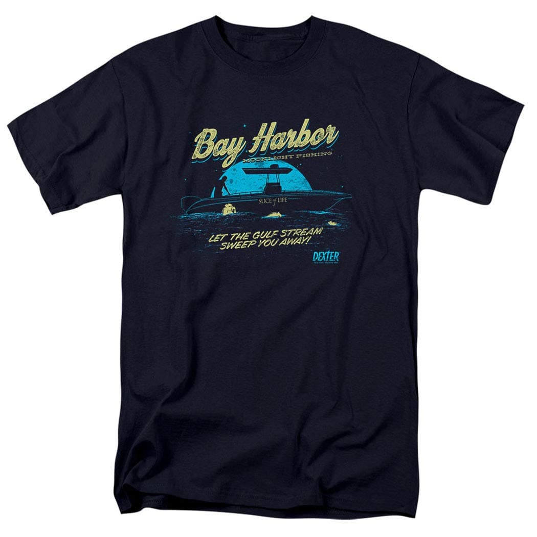 PopfunkClassic Dexter Bay Harbour Moonlight Fishing T Shirt & Stickers