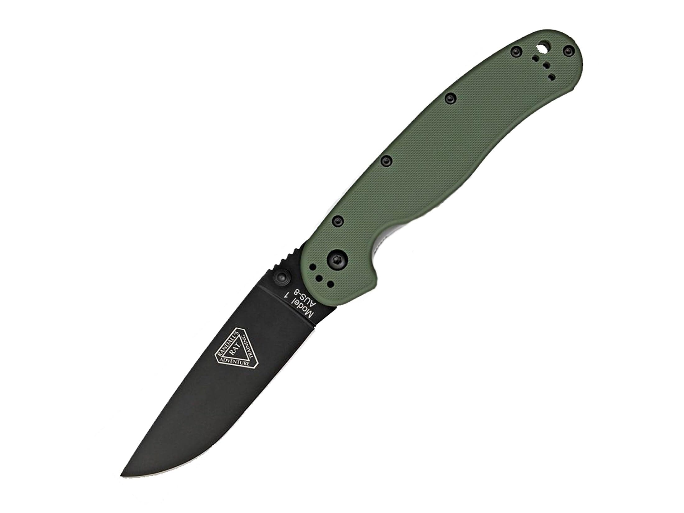 Ontario Knife Company Rat I Folding Pocket Knife, Black Coated AUS-8 Stainless Steel Drop Point Blade, OD Green Nylon Handle Knife, Everyday Carry Knife β ON8846OD