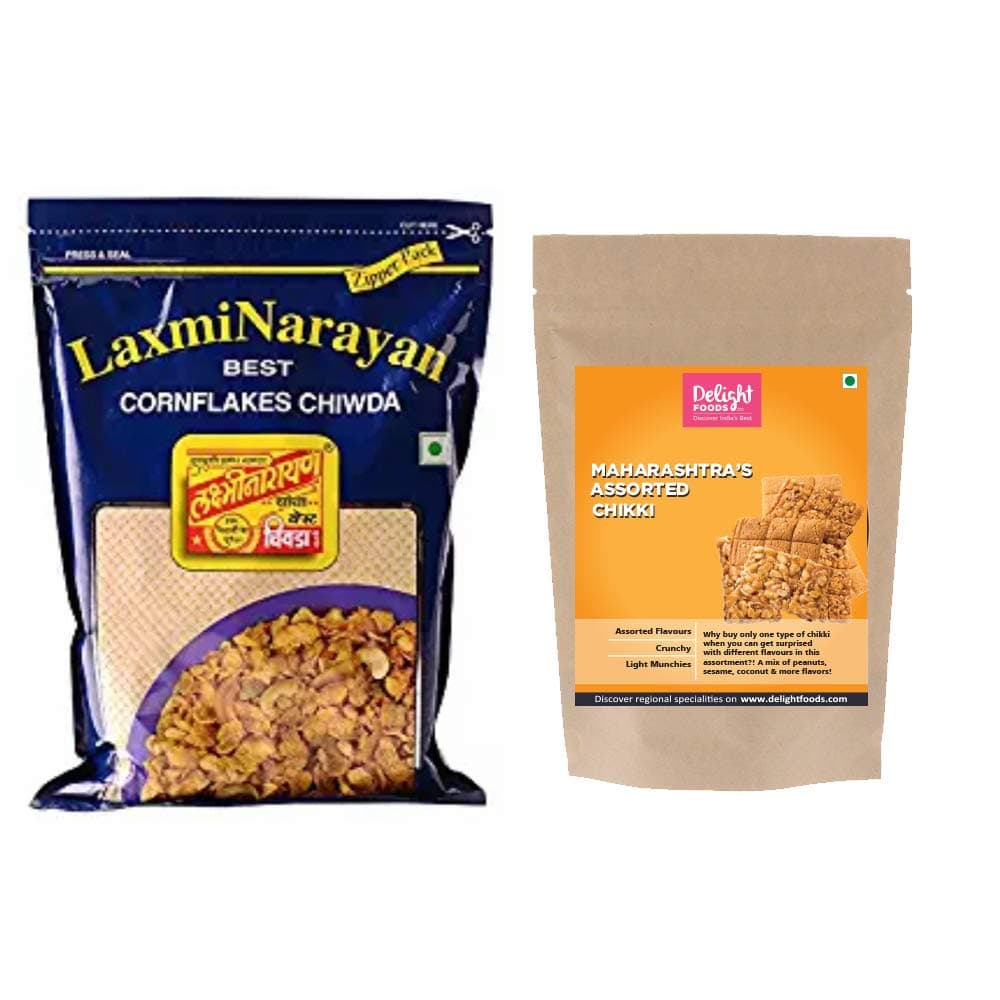 LaxmiNarayan Chiwda Cornflakes Chiwda (500g) and Maharashtra Assorted Chikki (200g)