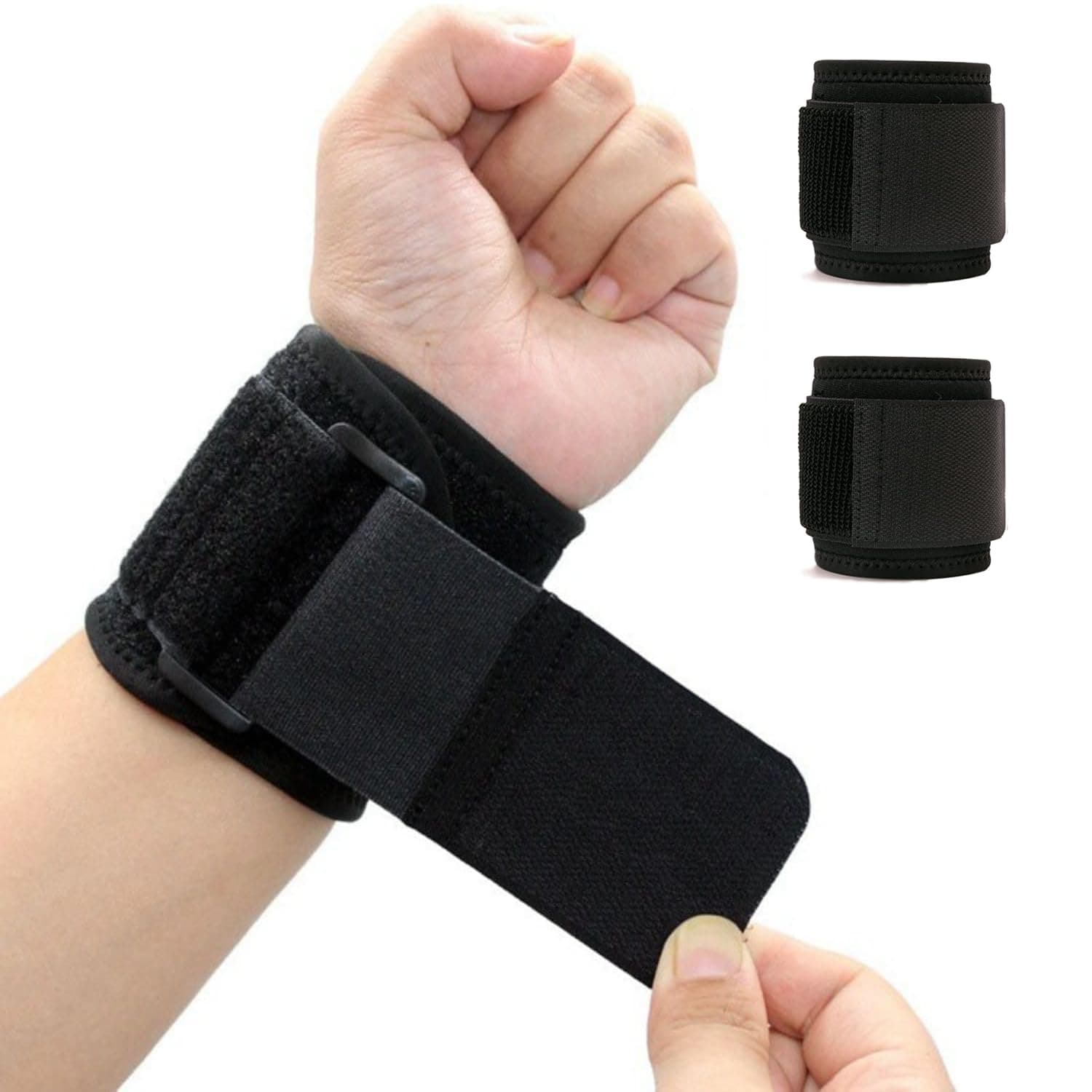 2 Pack Wrist Compression Strap and Wrist Brace Sport Wrist Support for Fitness, Weightlifting, Tendonitis, Carpal Tunnel Arthritis, Wrist Pain Relief-Wear Anywhere-Unisex,Adjustable (black)