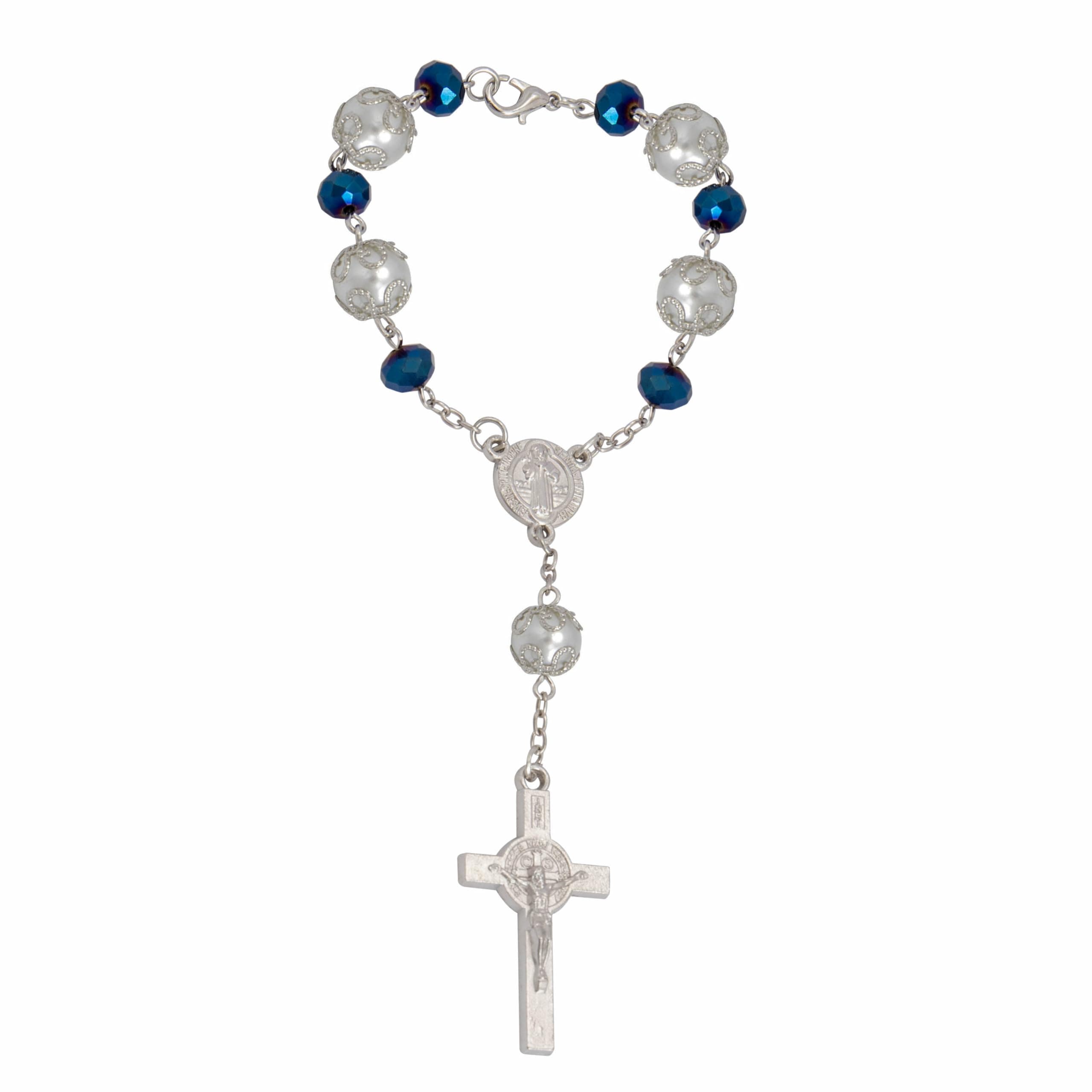 Nazareth Store Saint Benedict Deep Blue Beads Car Rearview Rosary Catholic NR Medal Jerusalem