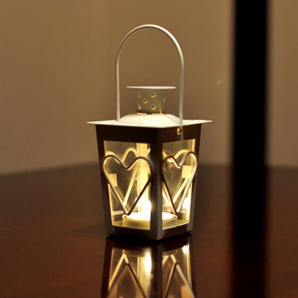 Celestte Hanging Table-Top Lantern Candle Holders Stained Glass Unique Heart Shape Design(White)