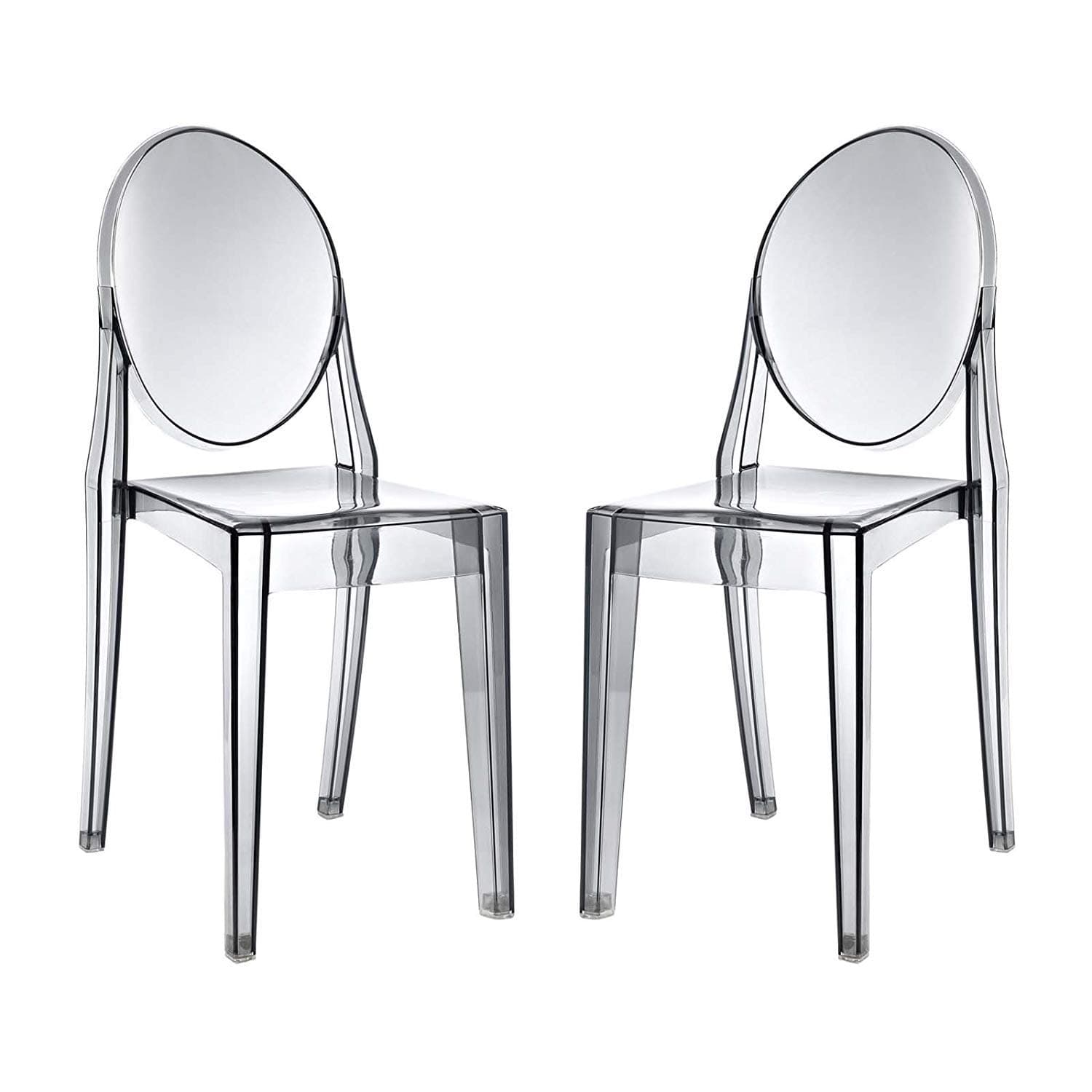 2PCS Ghost Acrylic Transparent Clear Stackable Dining Chair Set (Smoky Grey)