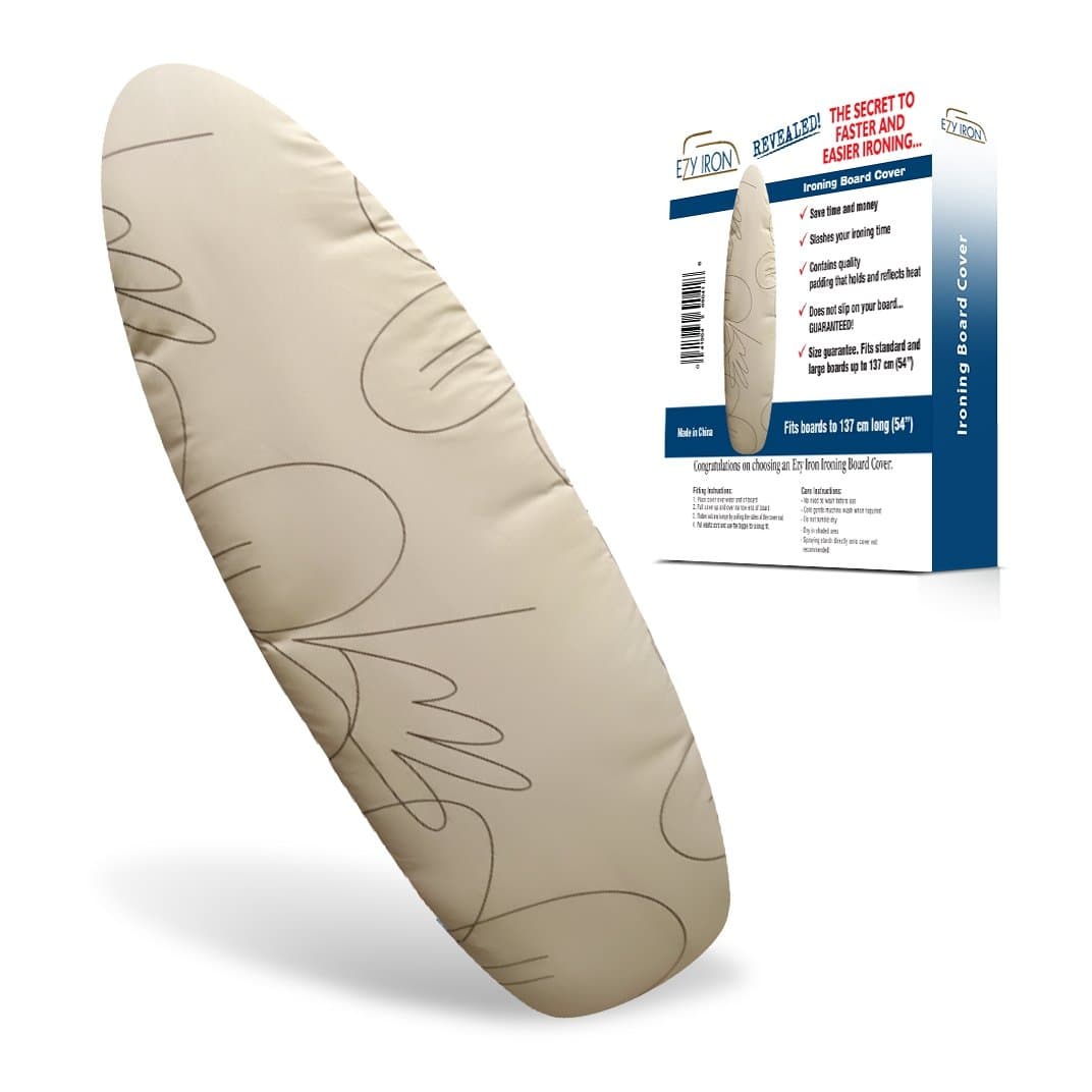 Padded Ironing Board Cover Thick Padding, Slashes Your Iron Time, Heat Reflective Fits Standard and Large Boards 15" x 54" Premium Heavy Duty Cover and Pad (Beige)