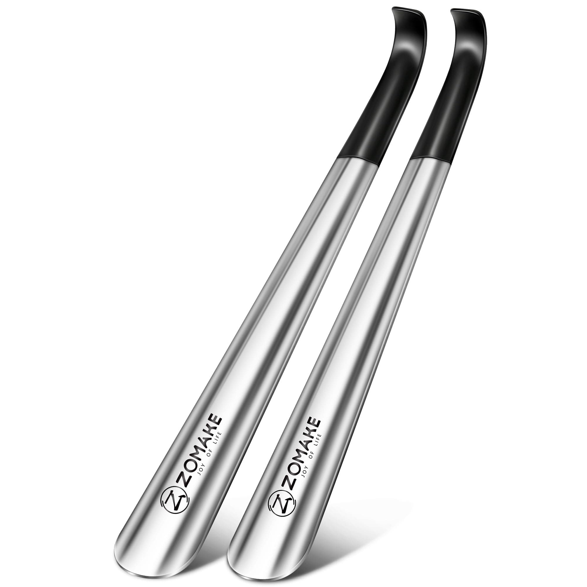 2 Pieces Metal Shoe Horns - Long Handle Shoehorns Stainless Steel 42 CM Shoes Helper Stick Shoe Lifter Shoe Puller Shoe Spoon for Men Women Seniors Kids (Silver)