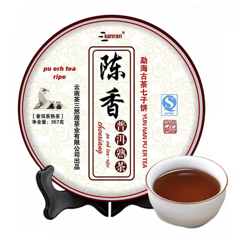 SANRAN Puerh Tea Cake, Aged Fermented Pu-er Tea, Chinese Yunnan Ripe Puer Tea, Gift for Family, Friends, 12.6oz/pack