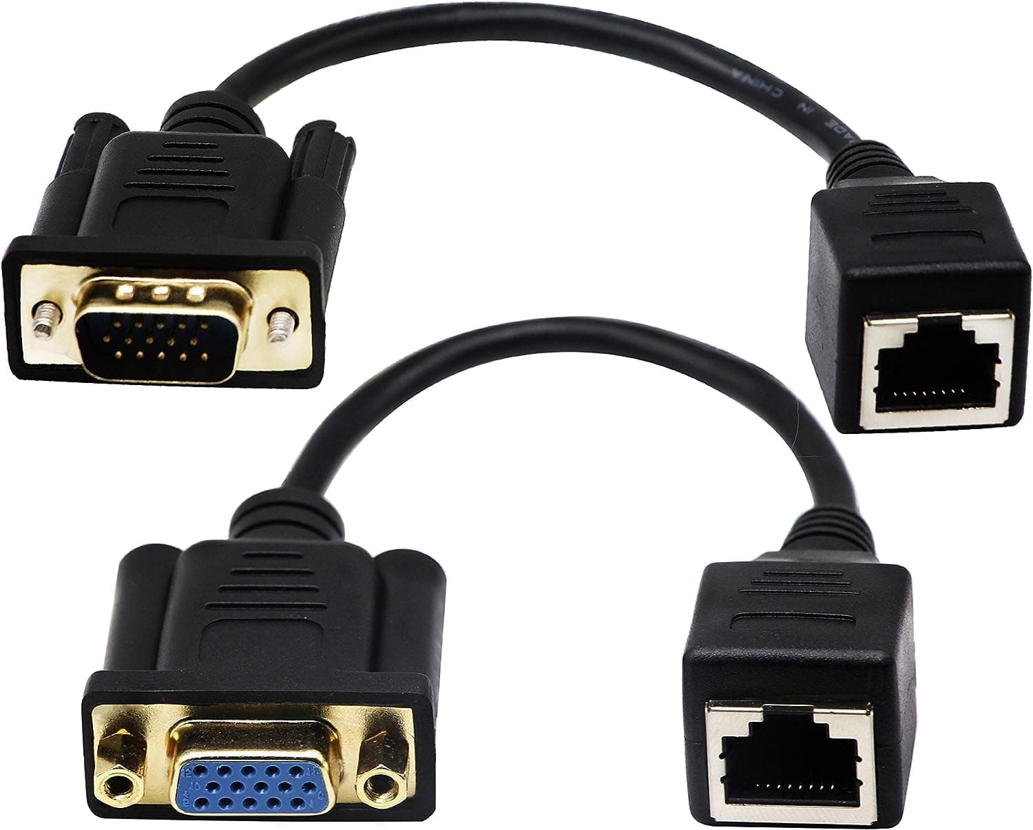 zdyCGTime RJ45 to VGA Cable, VGA 15-Pin Port Female&Male to RJ45 Female Cat5/6 Ethernet LAN Console for Multimedia Video(15CM/6Inch) 2Pack