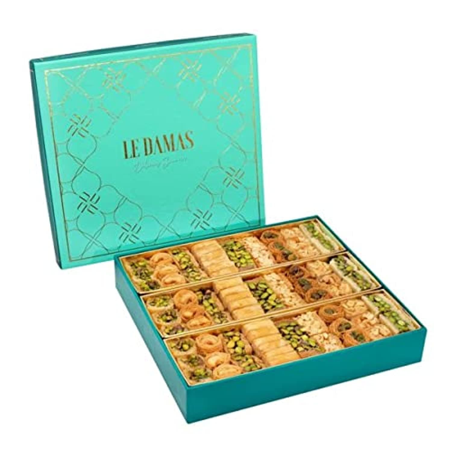 LE DAMAS Mix Baklava Premium Box 600g - 96 PCS Assorted Premium Baklava Arabic Sweets, Filled With Premium Pistachio & Cashew Nuts, Low in sugar, No Colorants Preservatives or Additives
