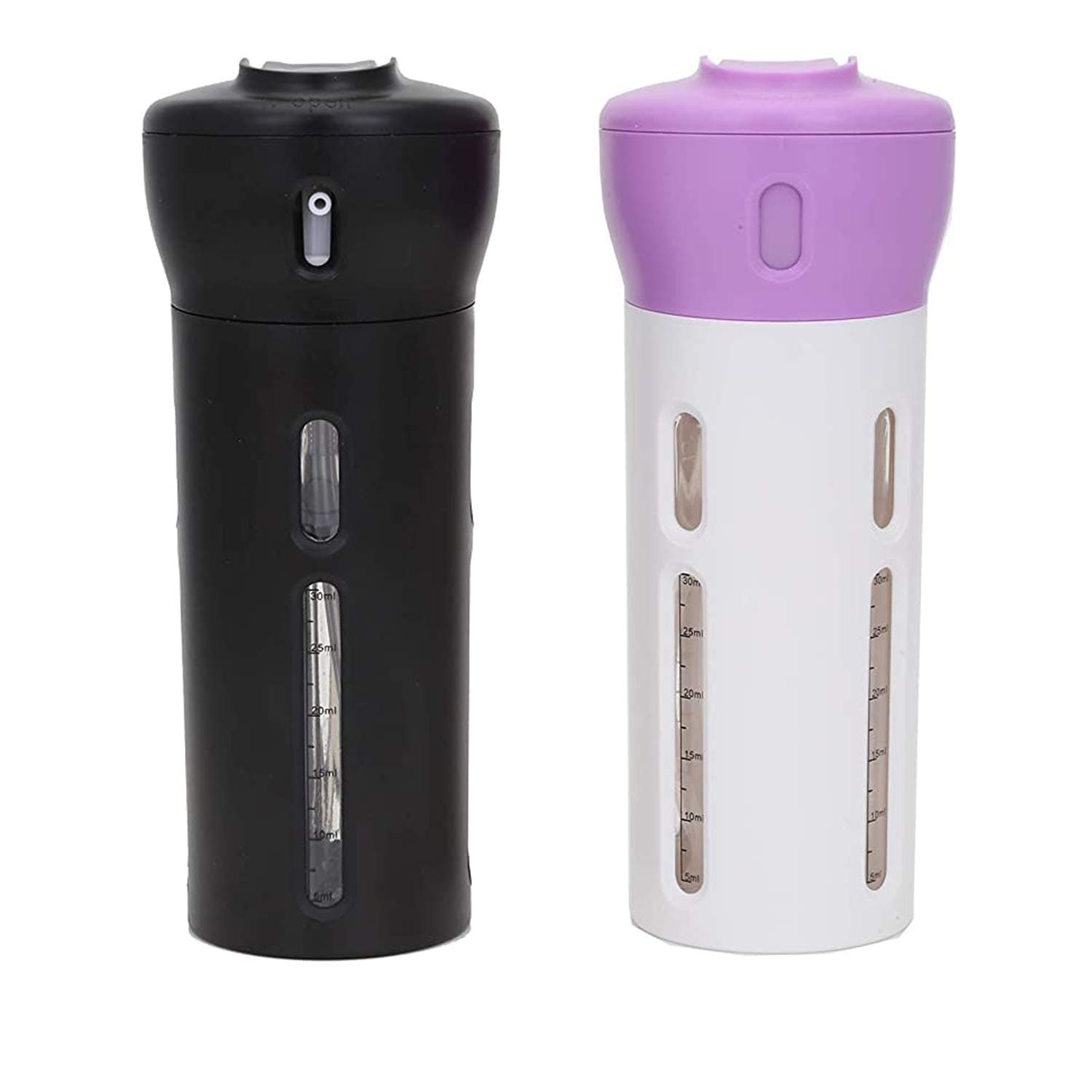 Travigo 4-in-1 Travel Bottle Dispenser, TSA Approved,Includes Four Empty Reusable 1.4 oz. (40 mL) Cosmetic Toiletry Containers for Sanitizer, Soap, Lotions, Skincare, Makeup Products (Black Purple)