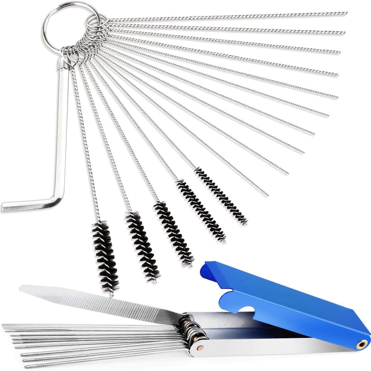 Premium Jet Cleaning Brushes, Carb Carburetor Cleaners Made of Heavy Duty Density Nylon and Stainless Steel 13 Cleaning Wires Set + 5 Nylon Brushes + 10 Cleaning Needles