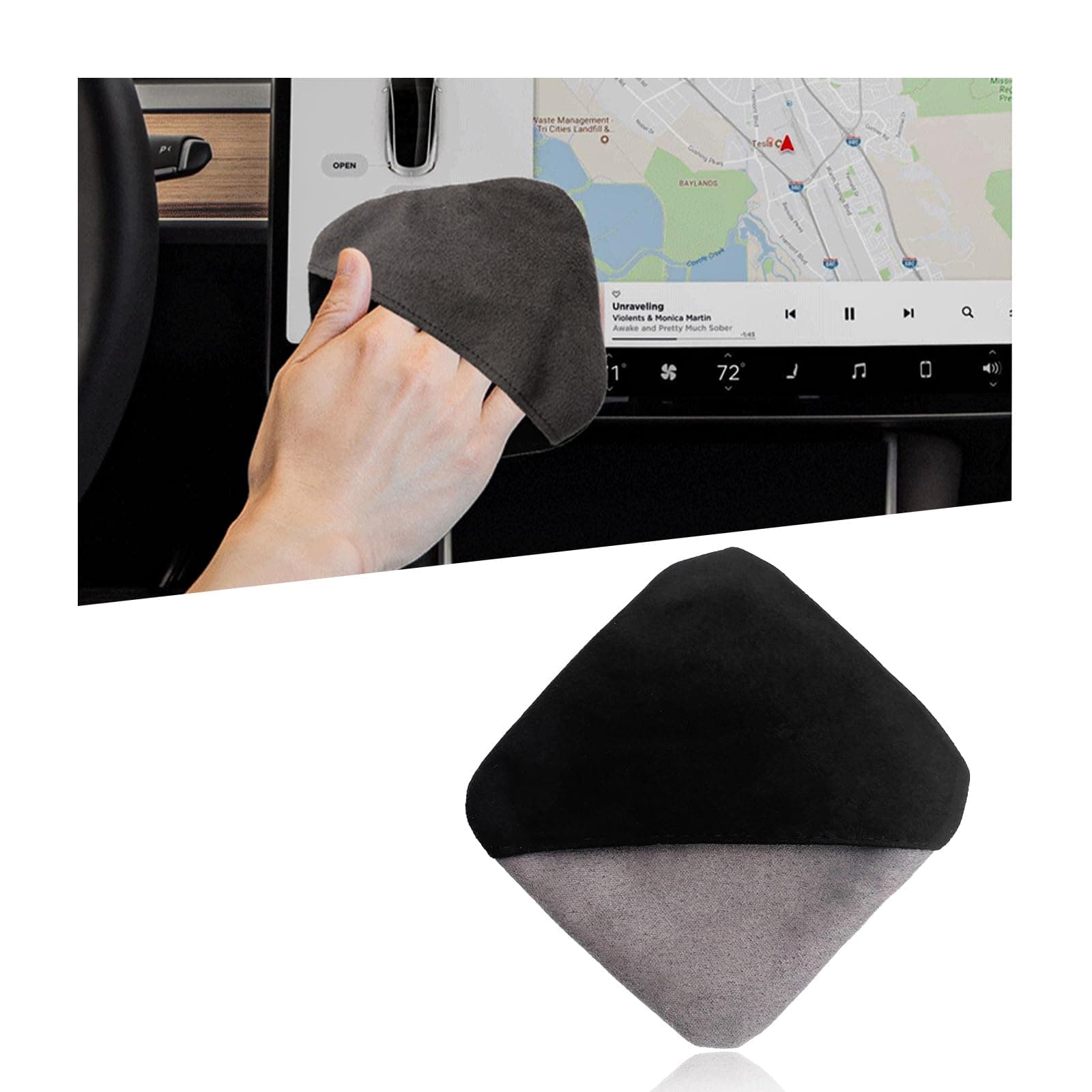 Ohleats Car Screen Cleaner, 4.13"×4.13" Square Microfiber Auto Screen Cleaning Pad, Foldable Touch Screen Cleaner Cloth for Vehicle Dashboard LCD Display, Interior Car Accessories